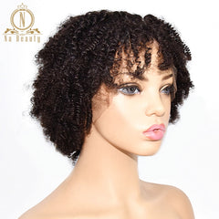 Afro Kinky Curly Wig Lace Human Hair Wigs With Bangs Pre Plucked - Bellelooks