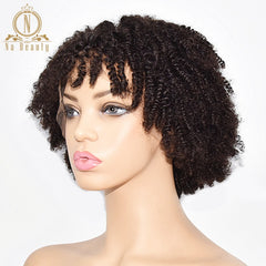 Afro Kinky Curly Wig Lace Human Hair Wigs With Bangs Pre Plucked - Bellelooks