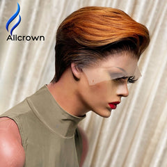 Alicrown Ombre Pixie Cut Short Lace Front Human Hair Wigs - Bellelooks