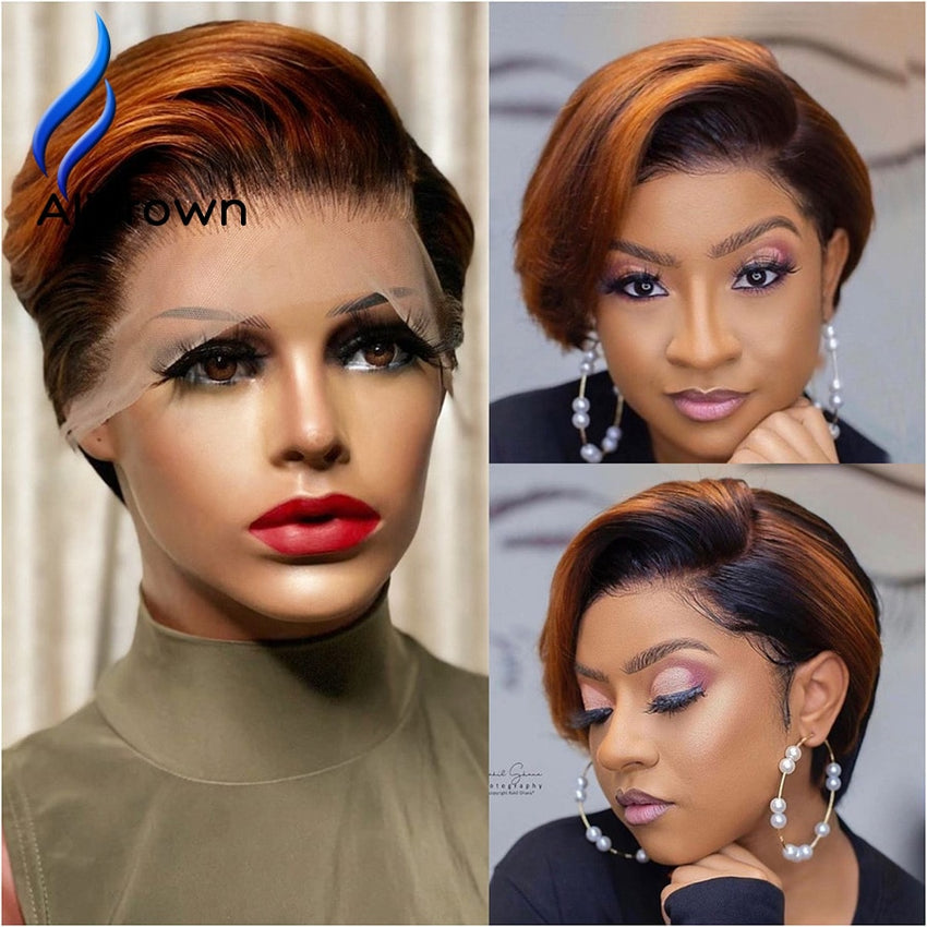 Alicrown Ombre Pixie Cut Short Lace Front Human Hair Wigs - Bellelooks