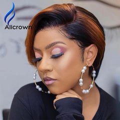 Alicrown Ombre Pixie Cut Short Lace Front Human Hair Wigs - Bellelooks