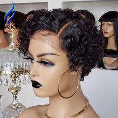 Alicrown Pixie Cut Curly Lace Front Human Hair Wigs - Bellelooks