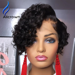 Alicrown Short Curly Pixie Cut Human Hair Wig 180% Density - Bellelooks