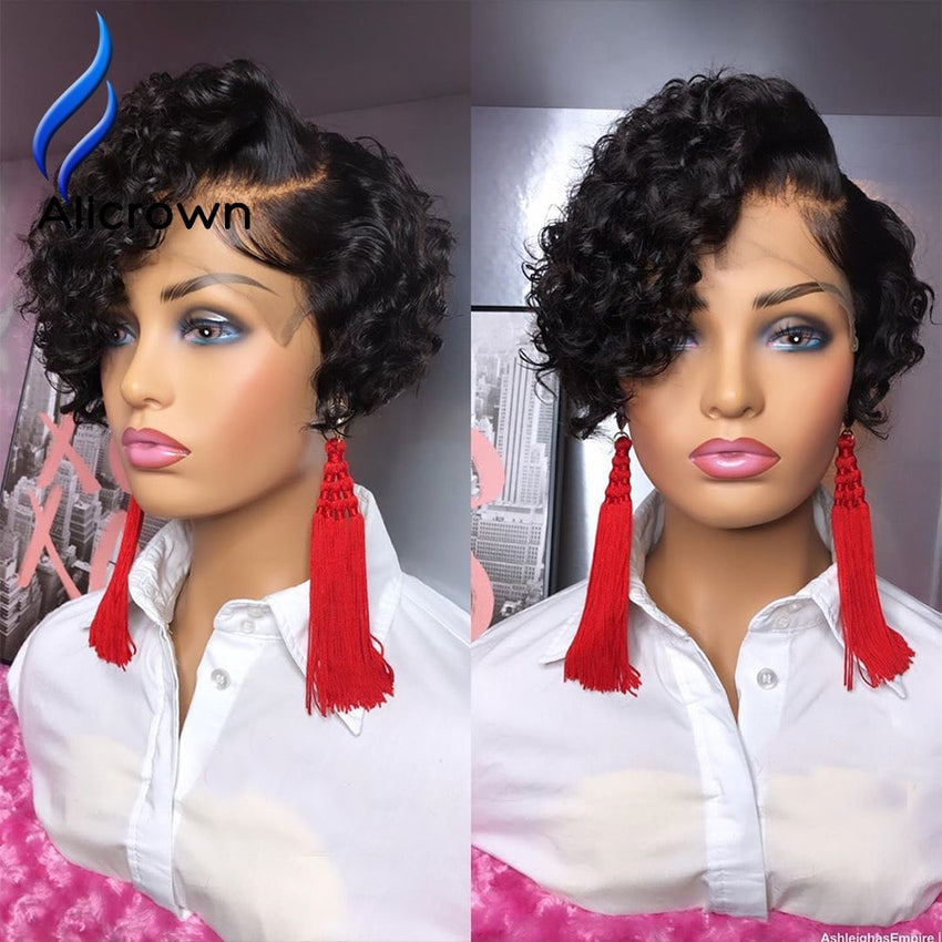 Alicrown Short Curly Pixie Cut Human Hair Wig 180% Density - Bellelooks