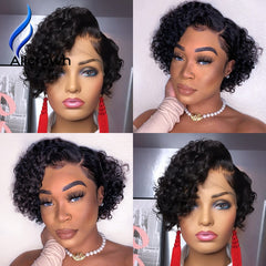 Alicrown Short Curly Pixie Cut Human Hair Wig 180% Density - Bellelooks