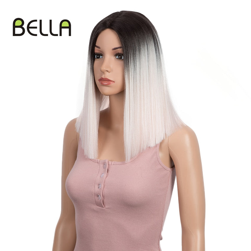 BELLA Short Bob Straight Pink 14 inch Synthetic Lace Wig - Bellelooks