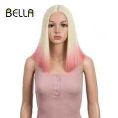 BELLA Short Bob Straight Pink 14 inch Synthetic Lace Wig - Bellelooks