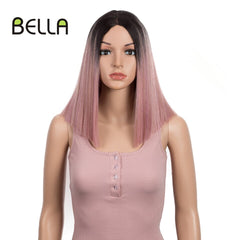 BELLA Short Bob Straight Pink 14 inch Synthetic Lace Wig - Bellelooks