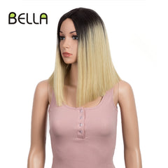 BELLA Short Bob Straight Pink 14 inch Synthetic Lace Wig - Bellelooks