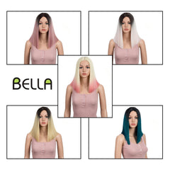 BELLA Short Bob Straight Pink 14 inch Synthetic Lace Wig - Bellelooks