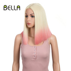 BELLA Short Bob Straight Pink 14 inch Synthetic Lace Wig - Bellelooks