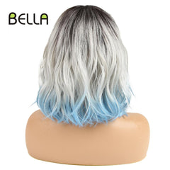 12" Synthetic Wig Blonde Pink Blue Hair BOB Wig with Bangs - Bellelooks