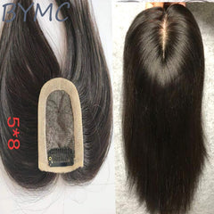 BYMC 5*8 Toupee Hair For Women Hair Topper Human Hair Clip With PU Silk base Ins Natural Color 130% Volume Extension - Bellelooks