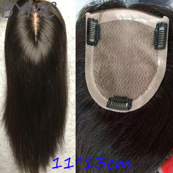 BYMC 5*8 Toupee Hair For Women Hair Topper Human Hair Clip With PU Silk base Ins Natural Color 130% Volume Extension - Bellelooks