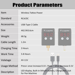 New Wireless Tattoo Power Supply DC/RCA Interface Mini Lithium Battery - Bellelooks