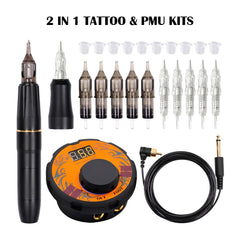 2 IN 1 Permanent Makeup Machine Tattoo Kit Rotary Pen Liner & Shader Microblading - Bellelooks