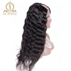 Deep Wave U Part Human Hair Wigs For Black Women Middle Part Brazilian Silky Natural Black Color Remy Hair Nabeauty 150 Density - Bellelooks