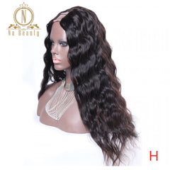 Deep Wave U Part Human Hair Wigs For Black Women Middle Part Brazilian Silky Natural Black Color Remy Hair Nabeauty 150 Density - Bellelooks