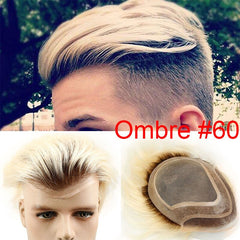 Eseewigs Brown Roots 60 Platinum Blonde Ombre Toupee 4T60 Straight Brazilian Remy Human Hair Replacement System for Men 10x8 - Bellelooks