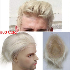 Eseewigs Brown Roots 60 Platinum Blonde Ombre Toupee 4T60 Straight Brazilian Remy Human Hair Replacement System for Men 10x8 - Bellelooks