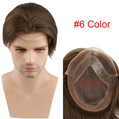 Eseewigs Brown Roots 60 Platinum Blonde Ombre Toupee 4T60 Straight Brazilian Remy Human Hair Replacement System for Men 10x8 - Bellelooks