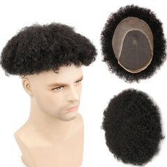 Eseewigs Toupee  Hair replacement System Afro Kinky Curly Brazilian Remy Black Human Hair Wigs For Men Made Bleached &Tiny Knots - Bellelooks