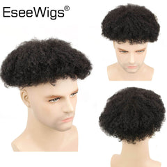 Eseewigs Toupee  Hair replacement System Afro Kinky Curly Brazilian Remy Black Human Hair Wigs For Men Made Bleached &Tiny Knots - Bellelooks