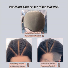 Fake Scalp Wig 13x6 Lace Front Invisible Knot Wig Bleached Knots Straight Bob Wigs Pre Plucked Deep Part Peruvian Remy Hair - Bellelooks