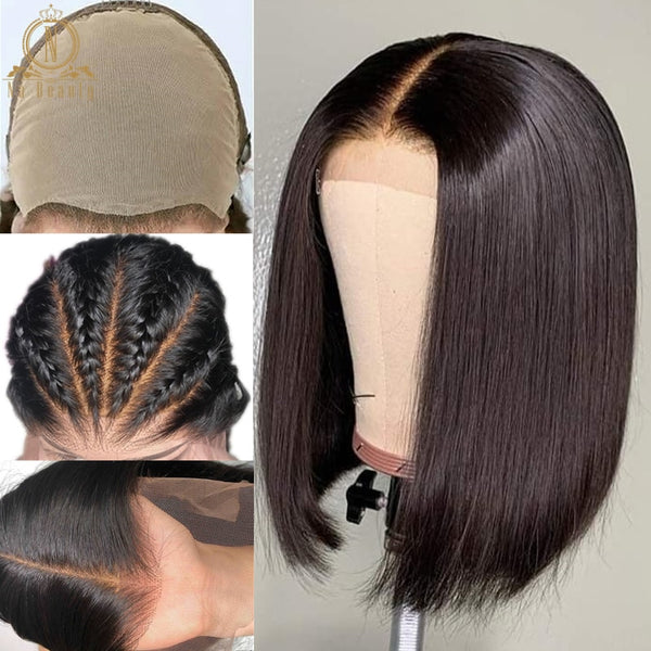 Fake Scalp Wig 13x6 Lace Front Invisible Knot Wig Bleached Knots Straight Bob Wigs Pre Plucked Deep Part Peruvian Remy Hair - Bellelooks