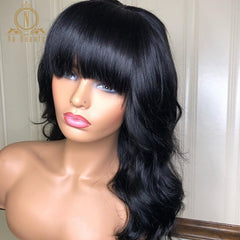 Fringe Bang Wig Human Hair Body Wave 360 Lace Frontal Wig Pre Plucked With Bangs 180 Density Preplucked 360 Lace Wigs Nabeauty - Bellelooks