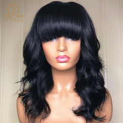 Fringe Bang Wig Human Hair Body Wave 360 Lace Frontal Wig Pre Plucked With Bangs 180 Density Preplucked 360 Lace Wigs Nabeauty - Bellelooks