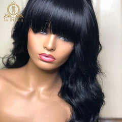 Fringe Bang Wig Human Hair Body Wave 360 Lace Frontal Wig Pre Plucked With Bangs 180 Density Preplucked 360 Lace Wigs Nabeauty - Bellelooks