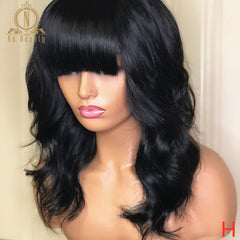 Fringe Bang Wig Human Hair Body Wave 360 Lace Frontal Wig Pre Plucked With Bangs 180 Density Preplucked 360 Lace Wigs Nabeauty - Bellelooks