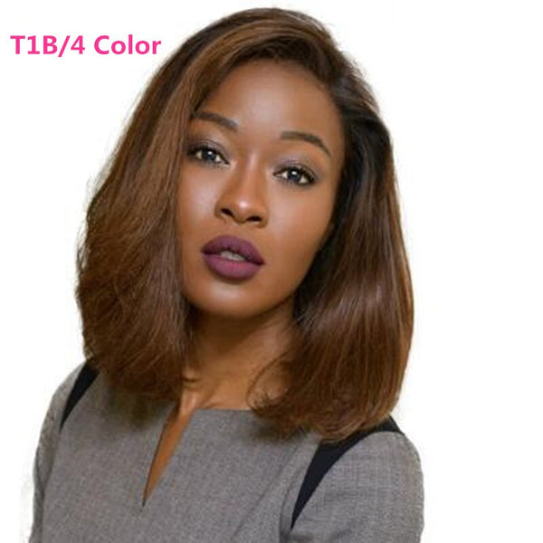 Glueless 13x6 Lace Front Human Hair Wigs Straight Brown Ombre Short Wig For Black Women Bob Wig Remy Malaysia Hair Na Beauty 130 - Bellelooks