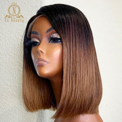 Glueless 13x6 Lace Front Human Hair Wigs Straight Brown Ombre Short Wig For Black Women Bob Wig Remy Malaysia Hair Na Beauty 130 - Bellelooks