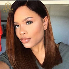 Glueless 13x6 Lace Front Human Hair Wigs Straight Brown Ombre Short Wig For Black Women Bob Wig Remy Malaysia Hair Na Beauty 130 - Bellelooks