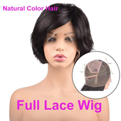 Glueless Full Lace Human Hair Short Wigs Natural Wave Bob Wigs Pixie Cut Brown Black Full Lace Wigs For Women Remy Nabeauty - Bellelooks