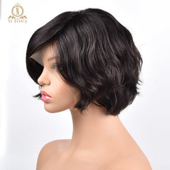 Glueless Full Lace Human Hair Short Wigs Natural Wave Bob Wigs Pixie Cut Brown Black Full Lace Wigs For Women Remy Nabeauty - Bellelooks