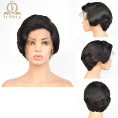 Glueless Full Lace Human Hair Short Wigs Natural Wave Pixie Cut Bob Wigs Full Lace Black Wigs For Women Peruvian Remy Hair 150% - Bellelooks