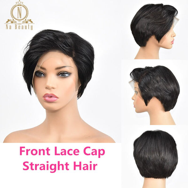 Glueless Full Lace Human Hair Short Wigs Natural Wave Pixie Cut Bob Wigs Full Lace Black Wigs For Women Peruvian Remy Hair 150% - Bellelooks