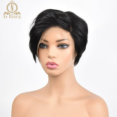 Glueless Full Lace Human Hair Short Wigs Natural Wave Pixie Cut Bob Wigs Full Lace Black Wigs For Women Peruvian Remy Hair 150% - Bellelooks