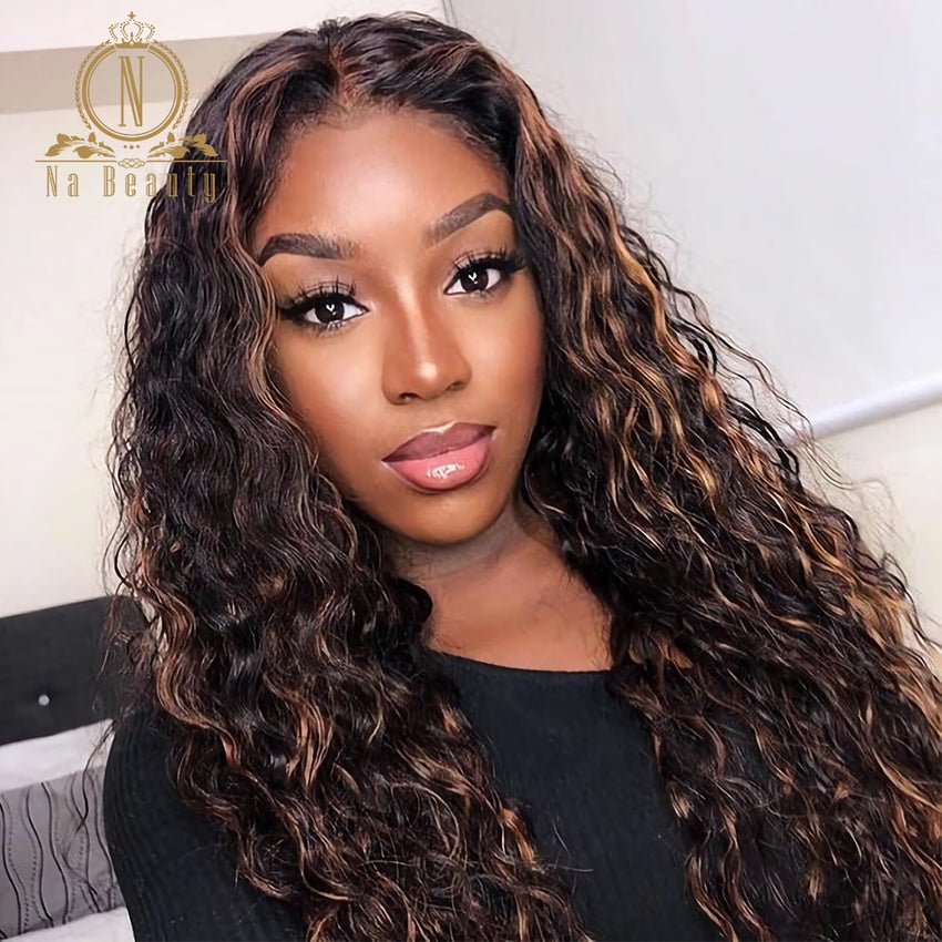 Honey Blonde Highlight Wig 13x6 Lace Front Human Hair Wigs Curly HD Transparent Lace Wigs Pre Plucked Ombre Color Nabeauty 180 - Bellelooks