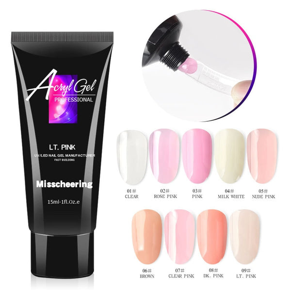 Hot ! 15ml Acrylic Nail Acrylic Gel Pink White UV LED Builder Gel Tips Enhancement Slip Solution Quick Extension Gel Polish Form - Bellelooks