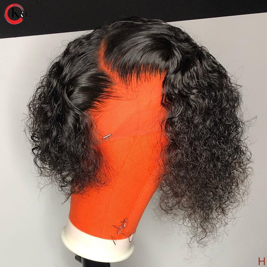 KUNGANG 13*6 Transparent Lace 250 Density Curly Lace Front Human Hair Wigs Middle Ratio lace wig Non-Remy Hair - Bellelooks