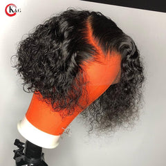 KUNGANG 13*6 Transparent Lace 250 Density Curly Lace Front Human Hair Wigs Middle Ratio lace wig Non-Remy Hair - Bellelooks