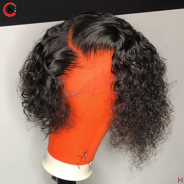 KUNGANG 13*6 Transparent Lace 250 Density Curly Lace Front Human Hair Wigs Middle Ratio lace wig Non-Remy Hair - Bellelooks