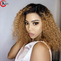 KUNGANG Highlight 360 Curly Lace Front Human Hair Wigs With Baby Hair 250 Density  Medium Ratio Non-Remy Wig - Bellelooks