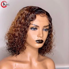 KUNGANG Highlight 360 Curly Lace Front Human Hair Wigs With Baby Hair 250 Density  Medium Ratio Non-Remy Wig - Bellelooks