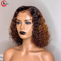 KUNGANG Highlight 360 Curly Lace Front Human Hair Wigs With Baby Hair 250 Density  Medium Ratio Non-Remy Wig - Bellelooks