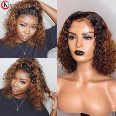 KUNGANG Highlight 360 Curly Lace Front Human Hair Wigs With Baby Hair 250 Density  Medium Ratio Non-Remy Wig - Bellelooks